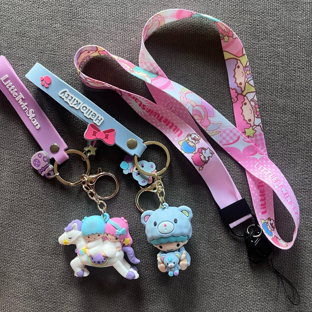 Sanrio Little Twin Stars lanyard and bag charms/ key chain bundle